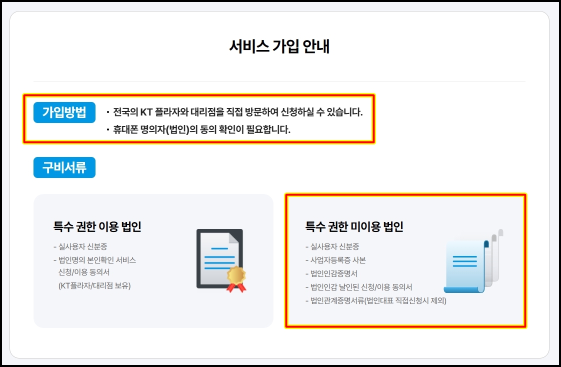 KT 법인폰 본인확인 서비스 신청방법 구비서류